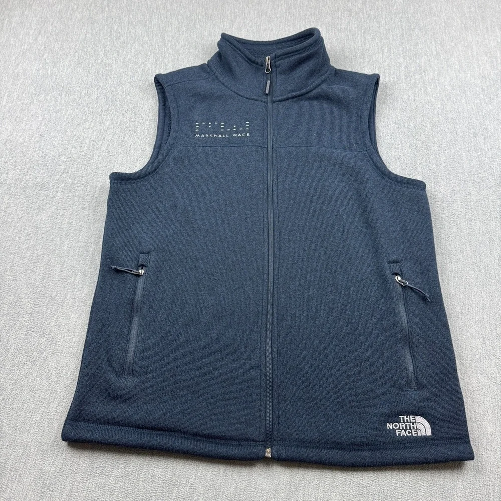 The North Face Sweater Vest Men Medium Blue Fleece Full Zip Outdoors Hiking Logo